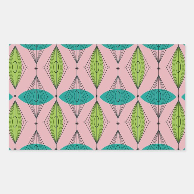 Atomic Pink Ogee & Starburst Rectangle Stickers (Front)