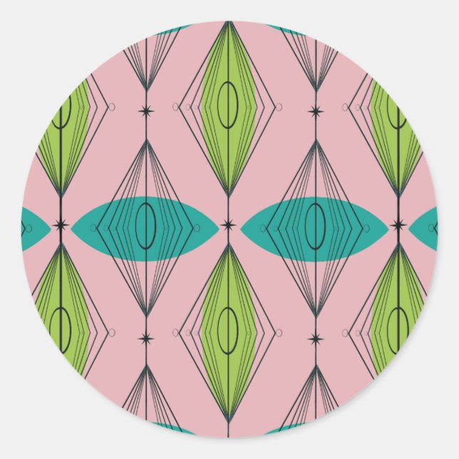 Atomic Pink Ogee & Starburst Round Stickers (Front)