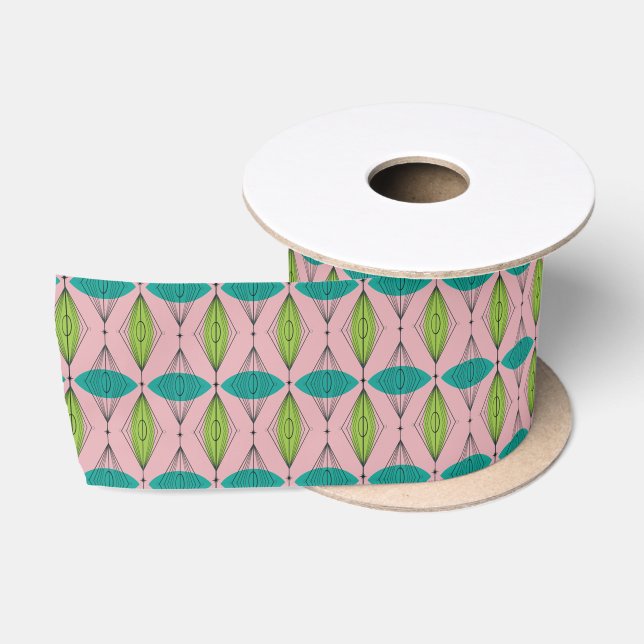 Atomic Pink Ogee & Starburst Satin Ribbon (Spool)