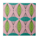 Atomic Pink Ogee & Starbursts Ceramic Tile<br><div class="desc">Oh, gee! It’s an Atomic Pink Ogee and Starbursts Ceramic Tile! It’s a modern take on a classic pattern (a mid century modern take, to be exact). This design features a pink background with teal and green oval shapes overlaying black, vertical lines of atomic diamonds and starbursts. This mod product...</div>