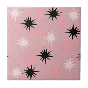 Atomic Pink Starbursts Ceramic Tile