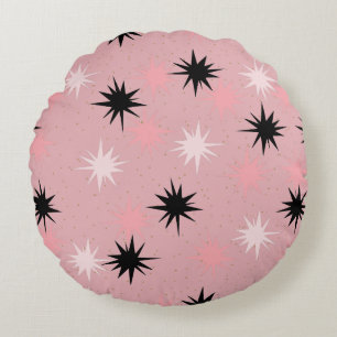 Atomic Pink Starbursts Round Pillow