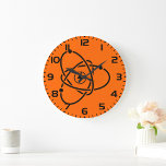 Atomic Power Energy Symbol Science and Tech  Large Clock<br><div class="desc">Keep time in electrifying style with this modern atomic energy wall clock. Showcasing a bold black atom and lightning bolt design on a vivid orange background, this clock brings a futuristic science vibe to any space. Ideal for classrooms, labs, offices, or home décor, it’s perfect for science fans, teachers, and...</div>