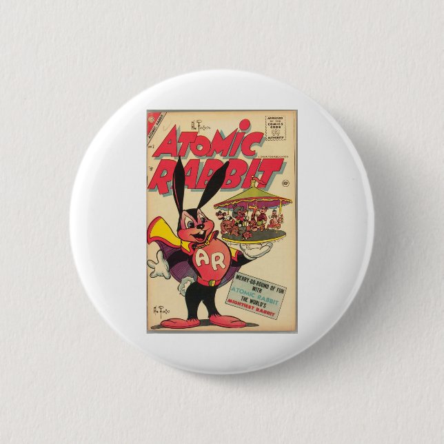Atomic Rabbit - Superhero - Super Rabbit - Retro 2 Inch Round Button (Front)