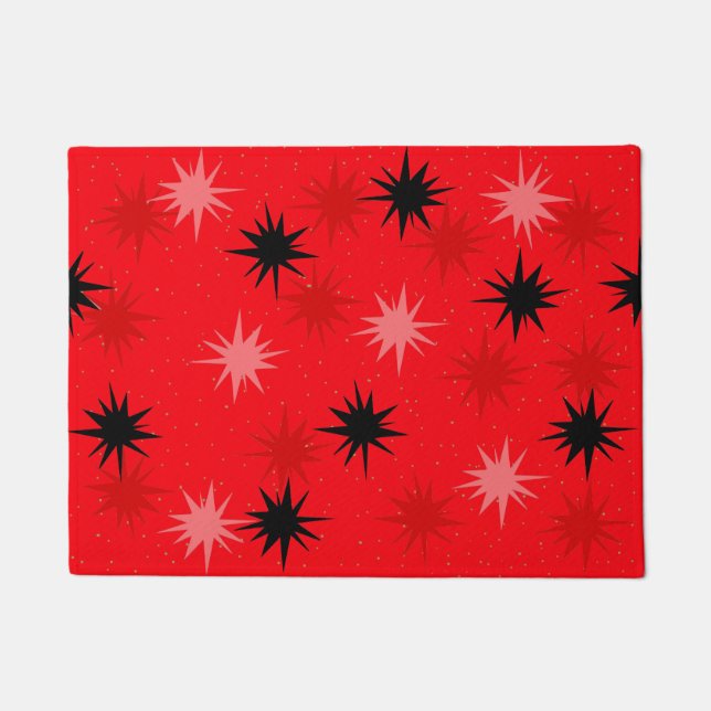 Atomic Red Starbursts Door Mat (Front)