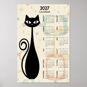 Atomic Retro Black Cat Mid Century 2027 Calendar Poster