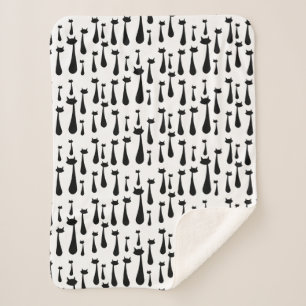 Atomic Retro Black Cat Silhouette Pattern Sherpa Blanket