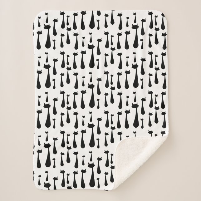 Atomic Retro Black Cat Silhouette Pattern Sherpa Blanket (Front)