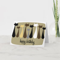 Atomic Retro Cat Happy Birthday Card (Earthtones)