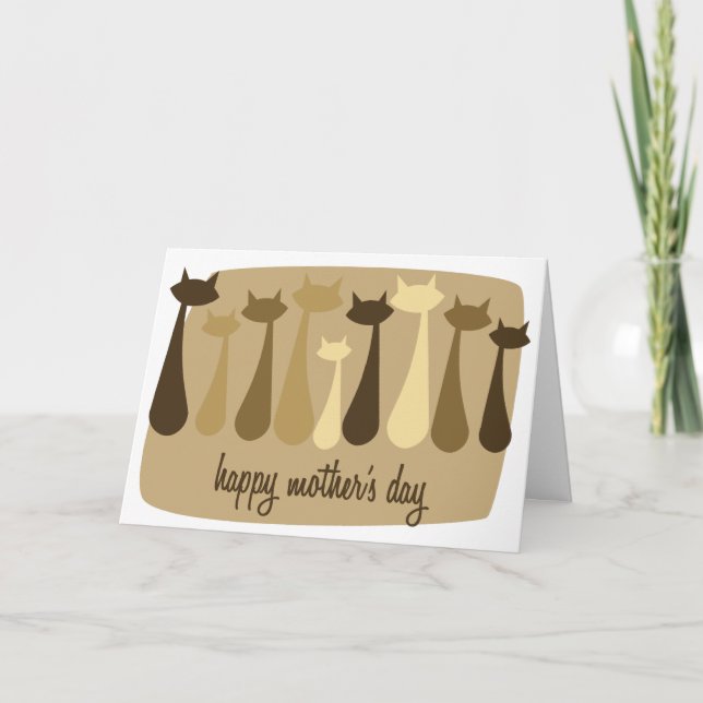 Atomic Retro Cat Mother's Day Card in Browns (Front)