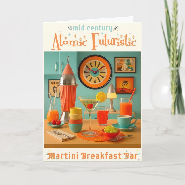 Atomic Retro Futuristic Martini Breakfast Bar Card (Front)