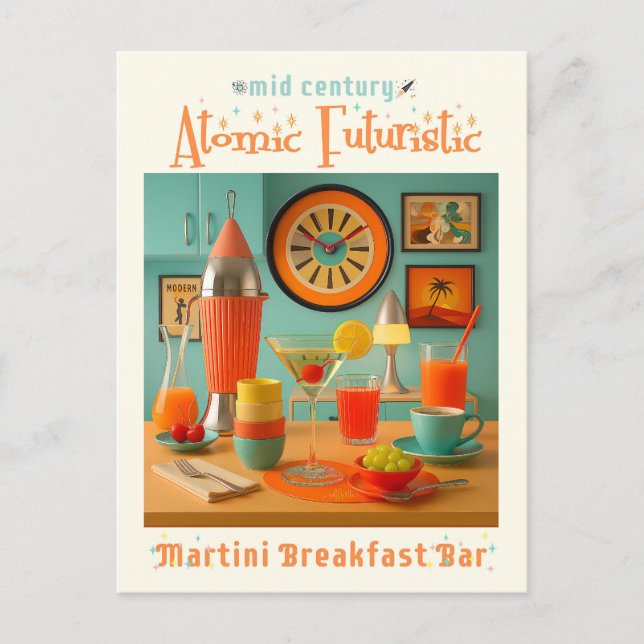 Atomic Retro Futuristic Martini Breakfast Bar Postcard (Front)