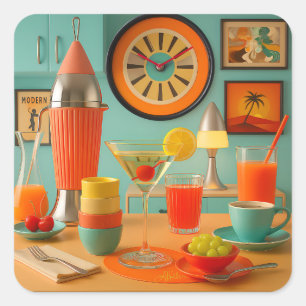 Atomic Retro Futuristic Martini Breakfast Bar Square Sticker