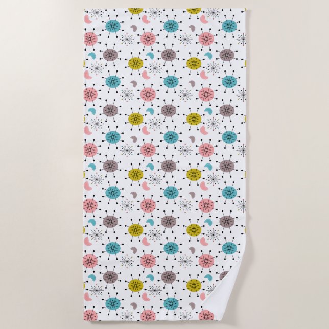 Atomic Retro Starburst Pattern Beach Towel (Front)