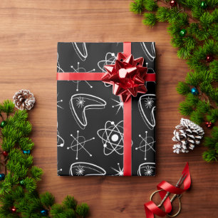 Atomic Shapes MidCentury Modern Christmas MCM Blk Wrapping Paper