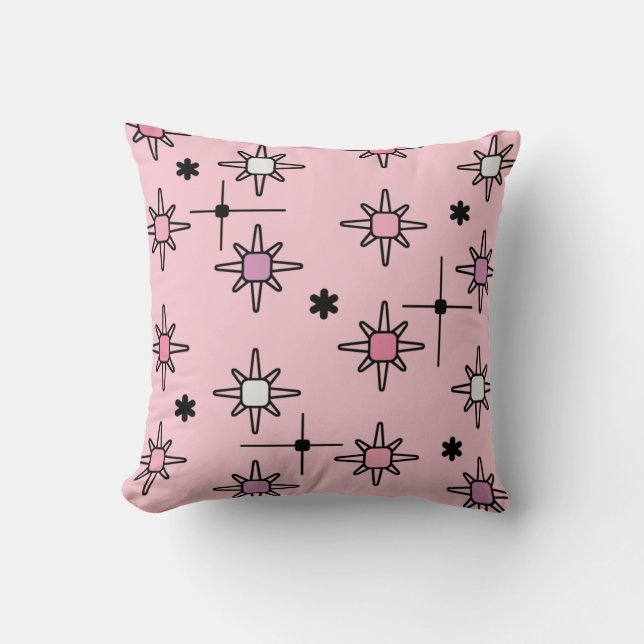 Atomic Sky Starbursts Pink Throw Pillow (Front)