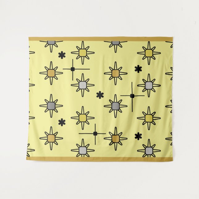 Atomic Sky Starbursts Yellow Gray Tapestry (Front (Horizontal))