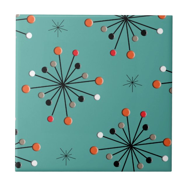 Atomic Sphere Star Burst Retro Patern Ceramic Tile (Front)