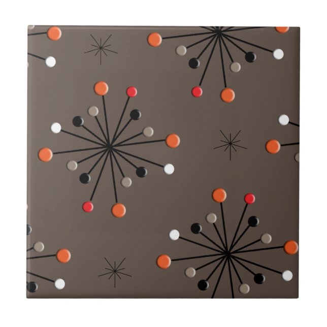 Atomic Sphere Star Burst Retro Patern Ceramic Tile (Front)
