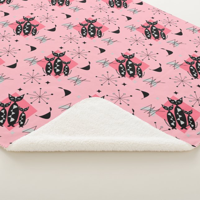 Atomic Star Burst Modern Mid Century Cats Sherpa Blanket (3/4)