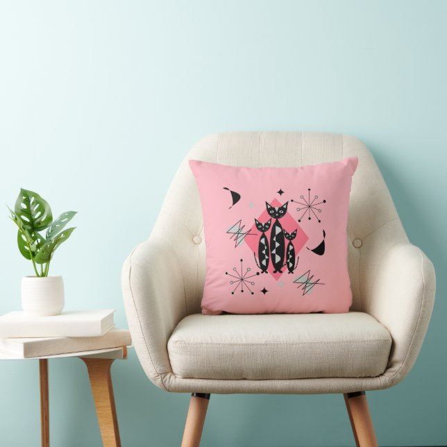 Atomic Star Burst Modern Mid Century Cats Throw Pillow (Chair)