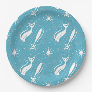 Atomic Star Cat MidCentury Modern Christmas MCM    Paper Plate