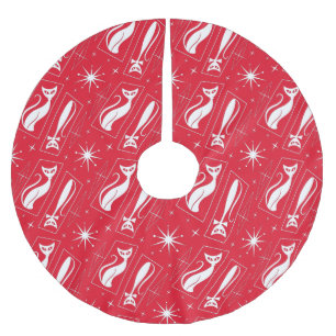 Atomic Star Cat MidCentury Modern Christmas Red    Brushed Polyester Tree Skirt