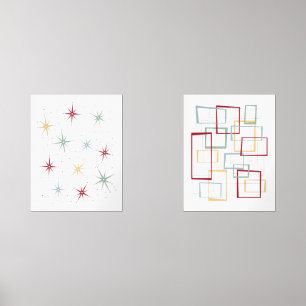Atomic Starburst and Abstract Squares Mid Century
