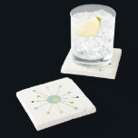 Atomic Starburst Aqua Blue Yellow Mid Mod Stone Coaster<br><div class="desc">This colourful mid century modern stone coaster features an atomic starburst in aqua blue,  yellow,  and black. This will add a bit of fun to your bar cart or coffee table!</div>
