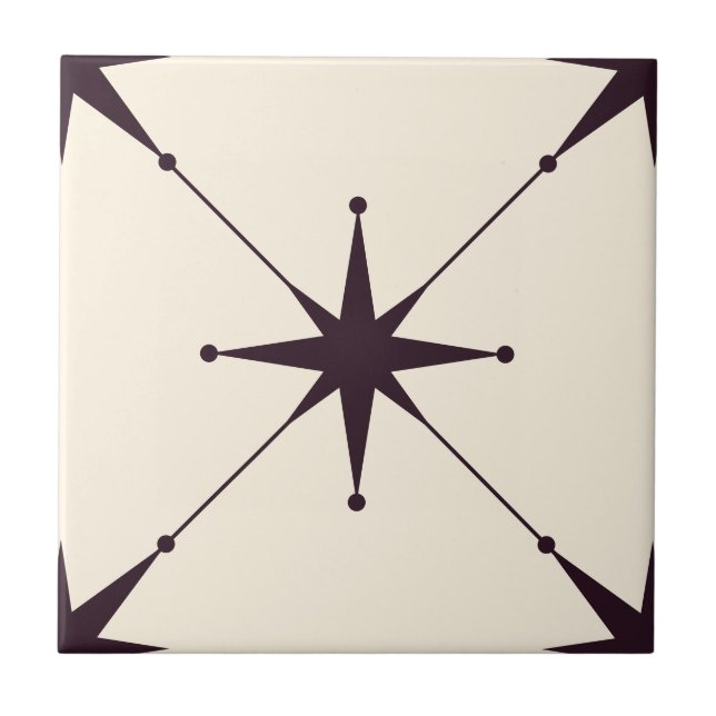 Atomic Starburst Mid Century Modern black Tile (Front)