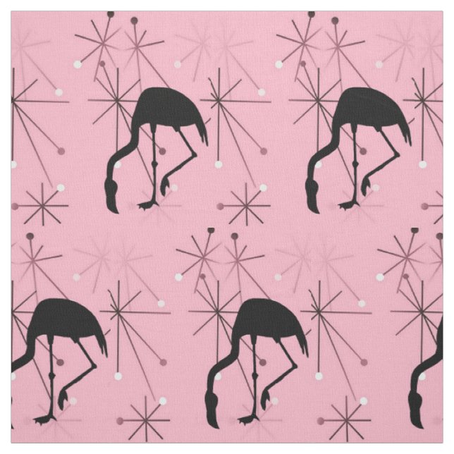 Atomic Starburst MidCentury Modern Flamingo Pink Fabric (Swatch)