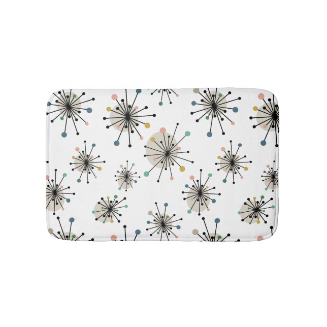 Atomic Starburst Pattern Retro Mid Century Modern Bath Mat (Front)
