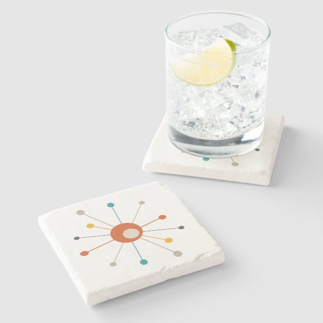 Atomic Starburst Red Teal Yellow Mid Mod Stone Coaster (Side)