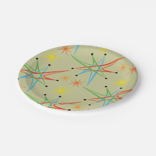 Atomic Starburst Retro Multicolored Pattern Paper Plate