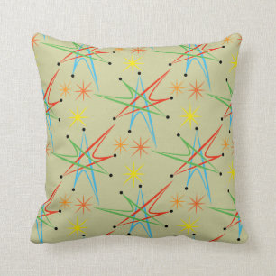 Atomic Starburst Retro Multicolored Pattern Throw Pillow