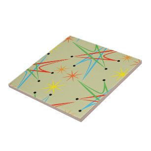Atomic Starburst Retro Multicolored Pattern Tile