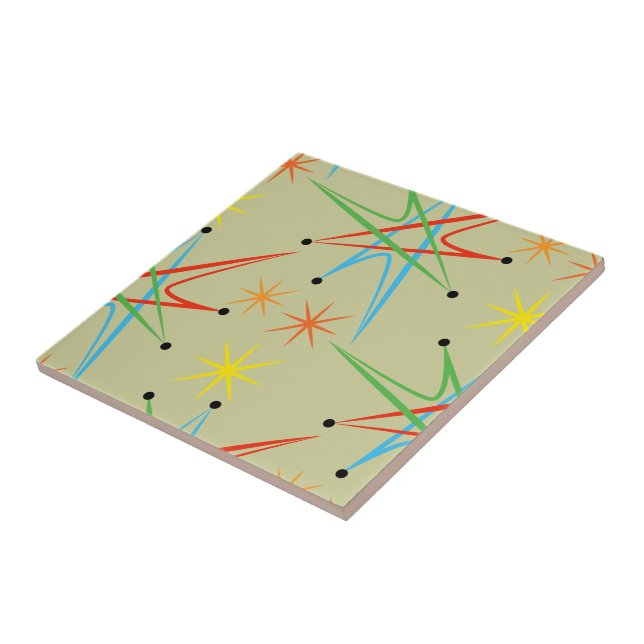 Atomic Starburst Retro Multicolored Pattern Tile (Side)
