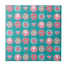 Atomic Starburst Sparkle Heart Retro Blue Pattern
