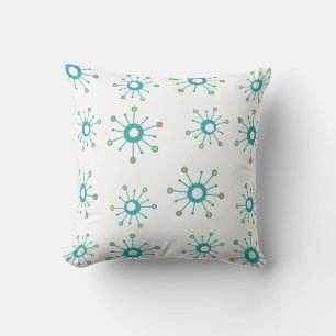 Atomic Starbursts Colourful Turquoise Throw Pillow