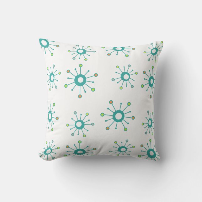 Atomic Starbursts Colourful Turquoise Throw Pillow (Front)