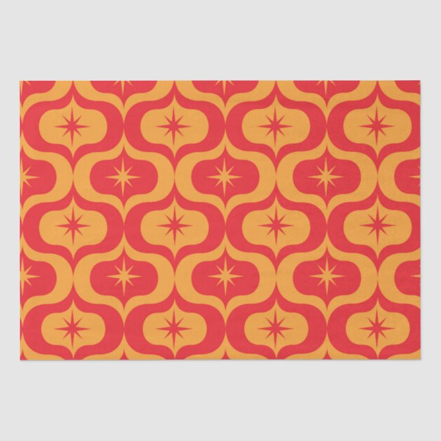 Atomic Starbursts on Red and Orange Ogee Pattern  Tissue Paper (Front)