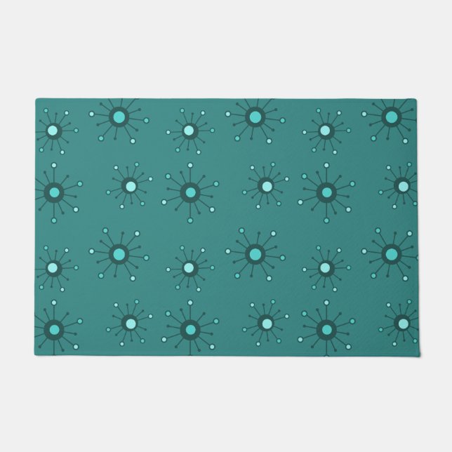 Atomic Starbursts Teal Doormat (Front)