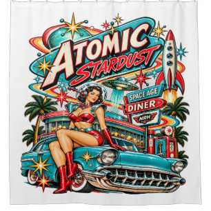 Atomic Stardust Space Age Diner Shower Curtain Ret