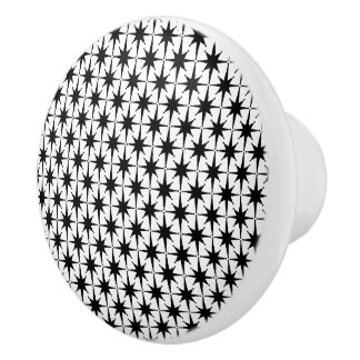 Atomic Stars Mid Century Modern Black and White Ceramic Knob