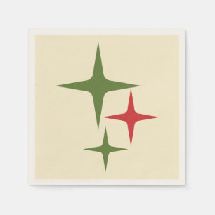 Atomic Stars Midcentury Retro Christmas Red Green Napkin