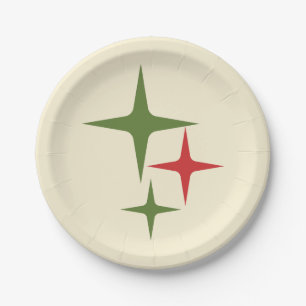 Atomic Stars Midcentury Retro Christmas Red Green  Paper Plate
