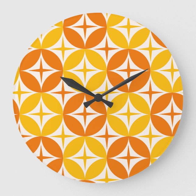 Atomic Stars on Mid Century Orange Circles  Large Clock (Front)