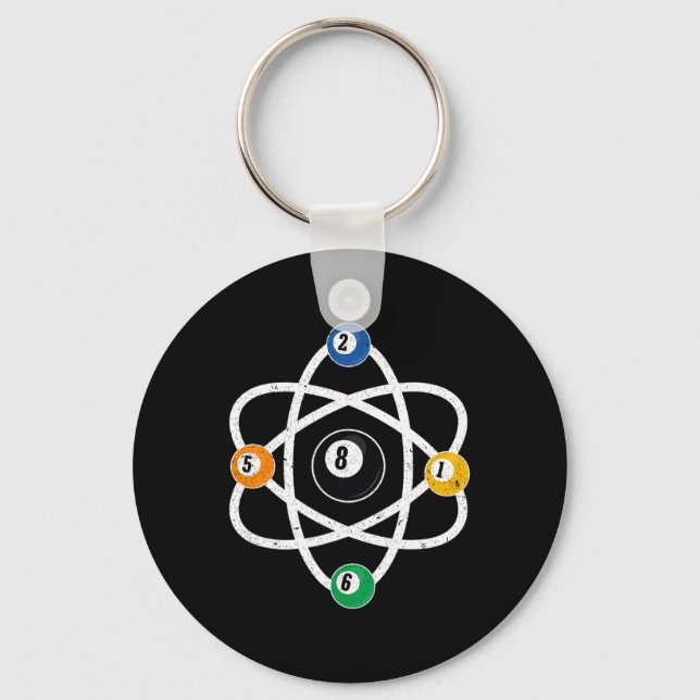 Atomic Structure Billiards Men Funny 8 Ball Pool  Keychain (Front)