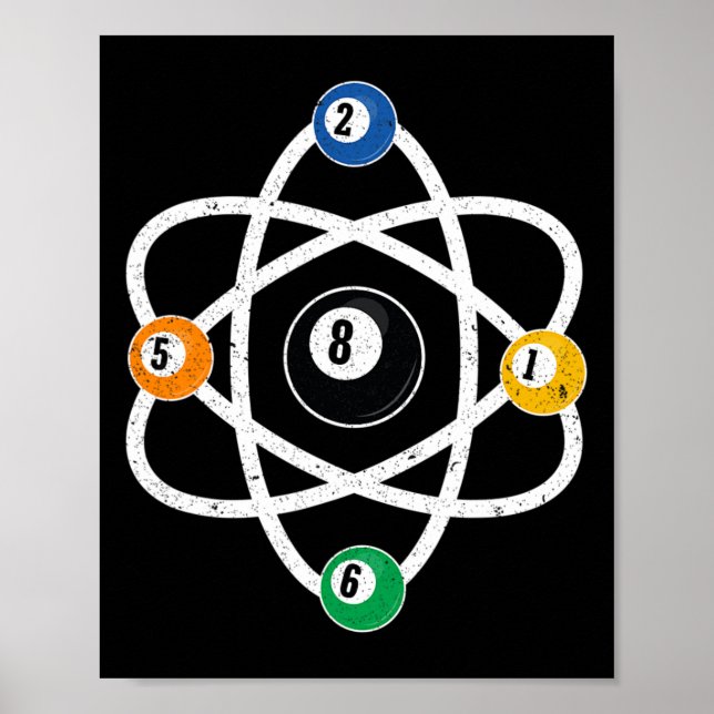 Atomic Structure Billiards Men Funny 8 Ball Pool  Poster (Front)