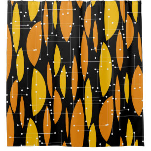 Atomic style, black orange geometric pattern.